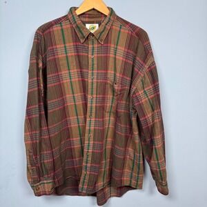 VTG Field Gear Plaid Flannel Button Shirt‎ Mens XXL Brown Crunchy Granola Retro